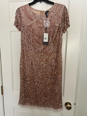 NWT Adrianna Papell Rose Gold Sequin Midi Dress